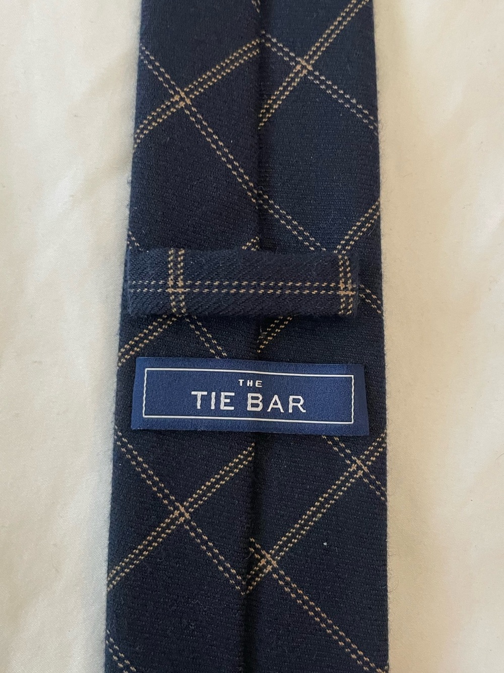 The Tie Bar Navy Windowpane Tie with Gold Stitching - Picture 2 of 7
